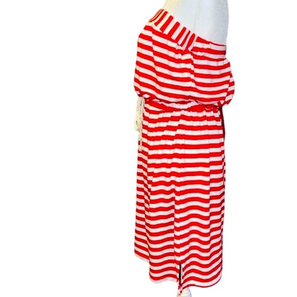 AKINI Red and White Striped Adjustable Waist Strapless Summer Dress Size XL - Picture 3 of 8